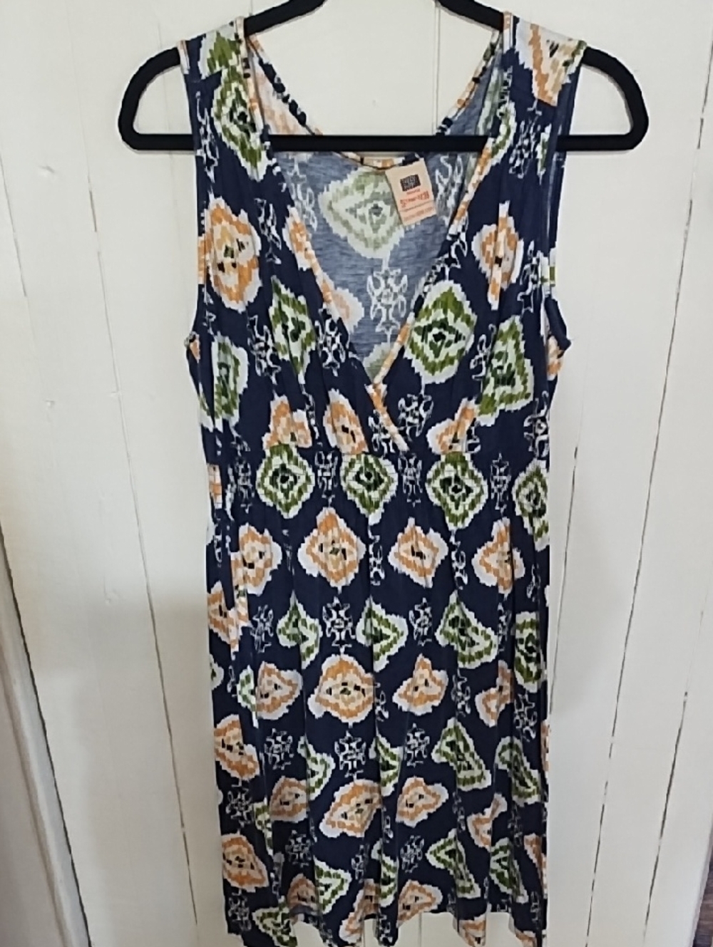 Faded Glory Navy Floral  Dress with Green & Peach Accents EUC Size 2X.